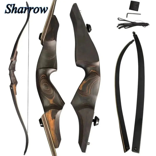 60" Right-Handed Black Hunter Recurve Bow 25-60lbs with Bamboo Core Limbs and Wooden Riser for American Hunting and Training - Wild Frontier Gear LLC