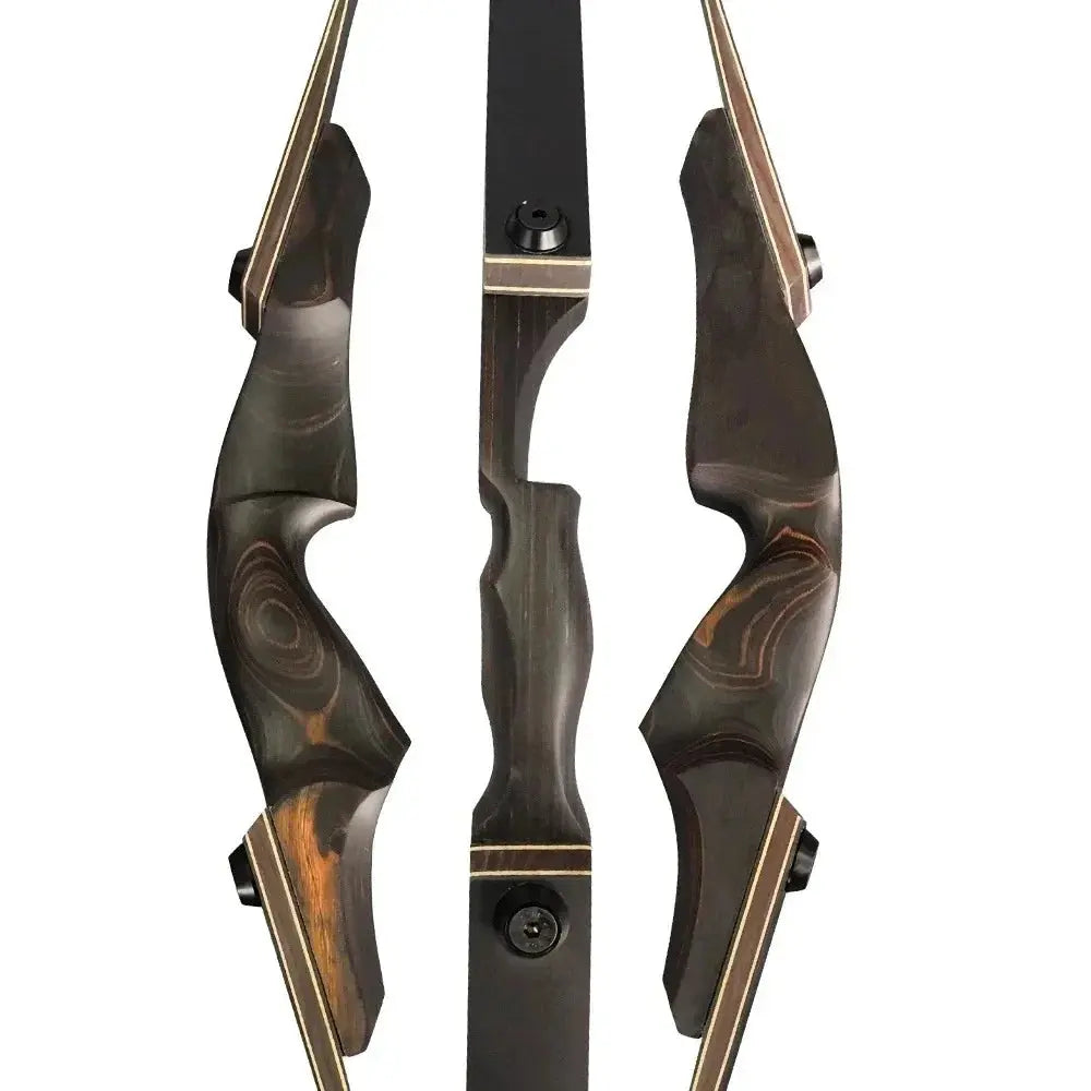60" Right-Handed Black Hunter Recurve Bow 25-60lbs with Bamboo Core Limbs and Wooden Riser for American Hunting and Training - Wild Frontier Gear LLC