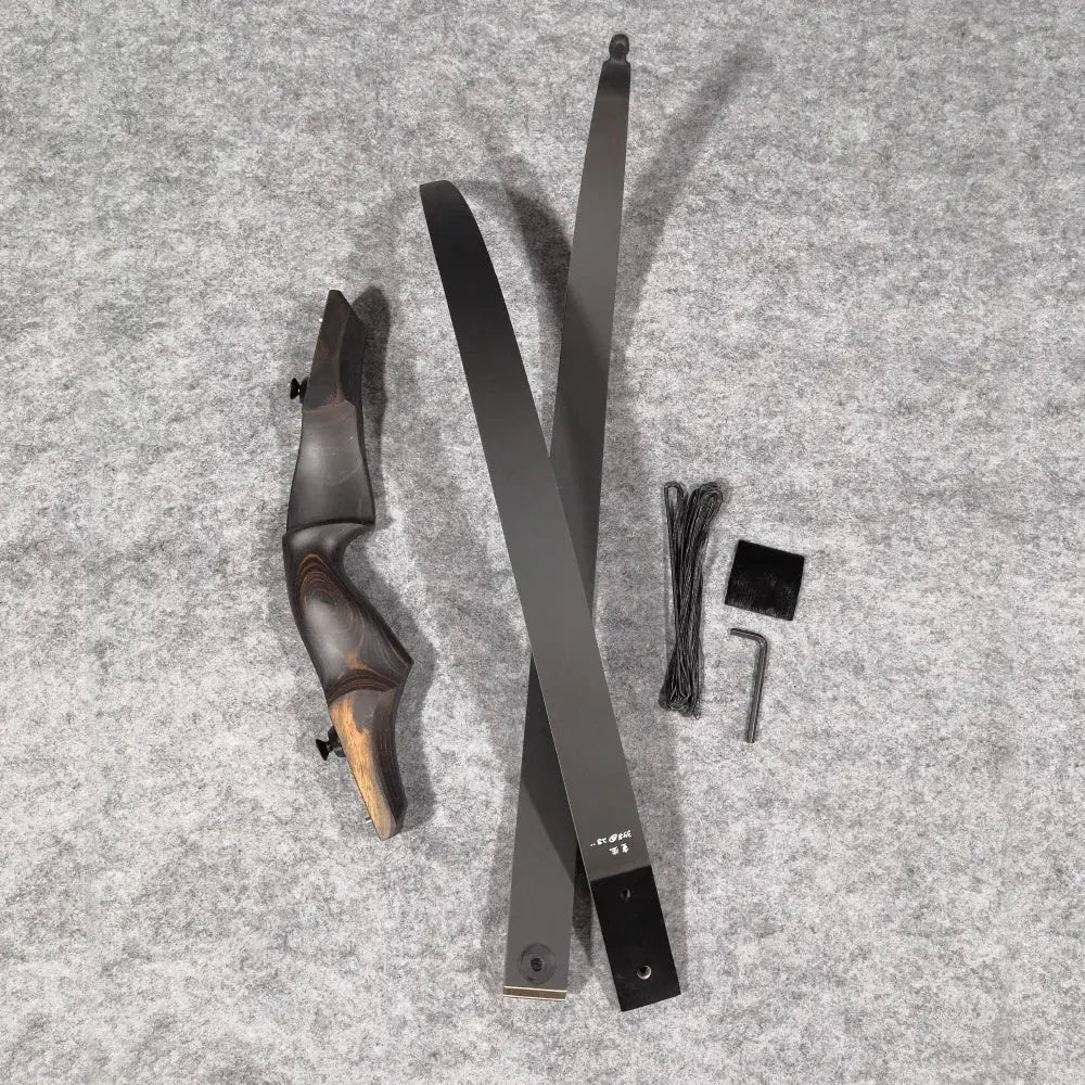 60" Right-Handed Black Hunter Recurve Bow 25-60lbs with Bamboo Core Limbs and Wooden Riser for American Hunting and Training - Wild Frontier Gear LLC