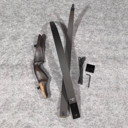 60" Right-Handed Black Hunter Recurve Bow 25-60lbs with Bamboo Core Limbs and Wooden Riser for American Hunting and Training - Wild Frontier Gear LLC