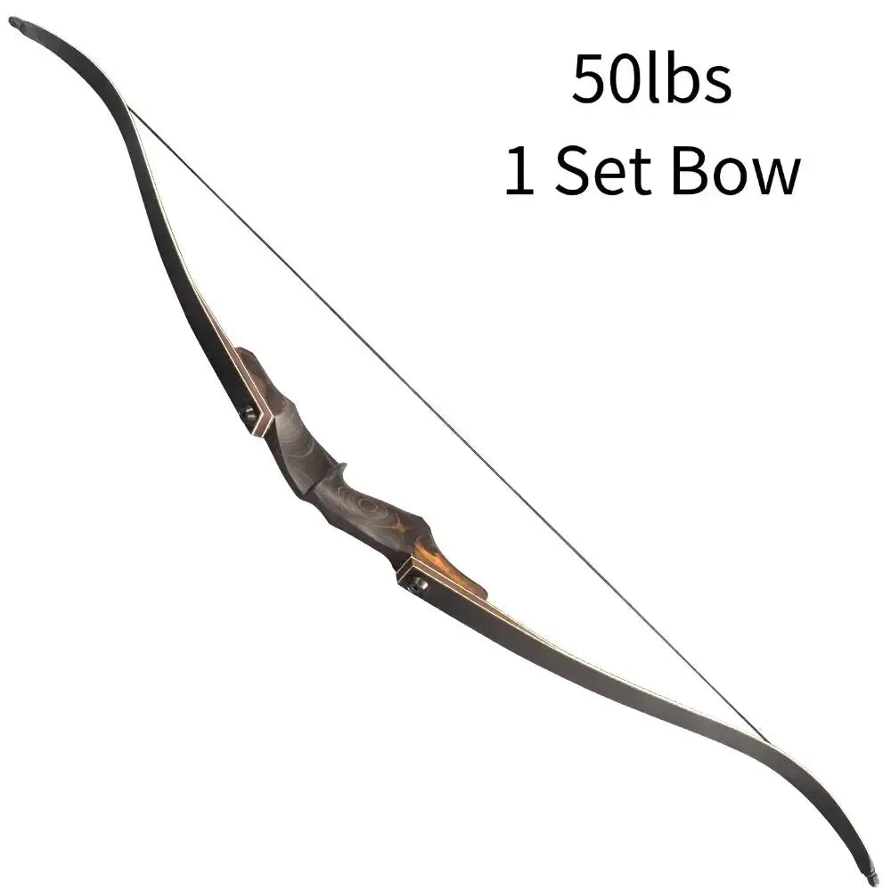 60" Right-Handed Black Hunter Recurve Bow 25-60lbs with Bamboo Core Limbs and Wooden Riser for American Hunting and Training - Wild Frontier Gear LLC