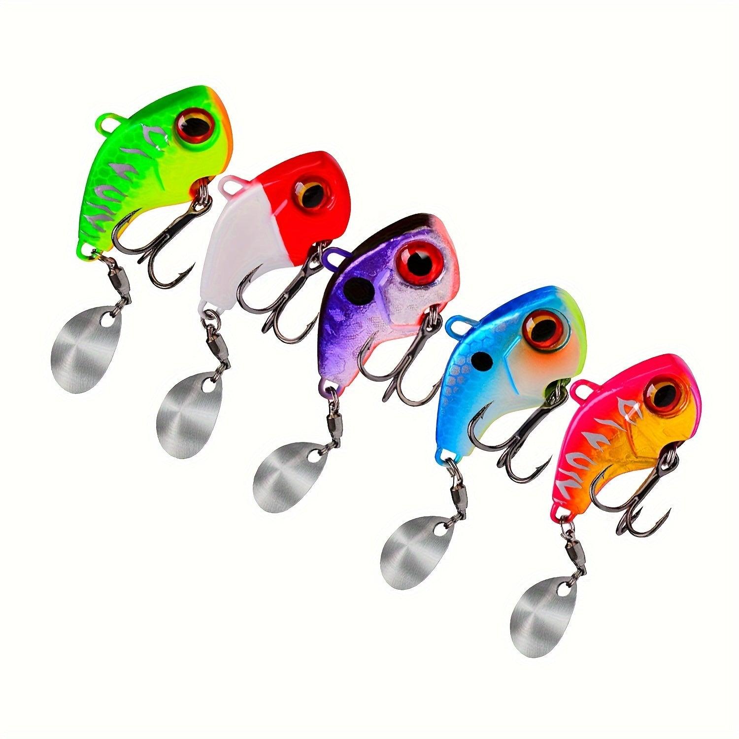 5-Piece Metal Fishing Spinner Blade Set for Bass - VIB Crankbait Lures in Various Weights (6g/10g/15g/21g/28g) - Wild Frontier Gear LLC