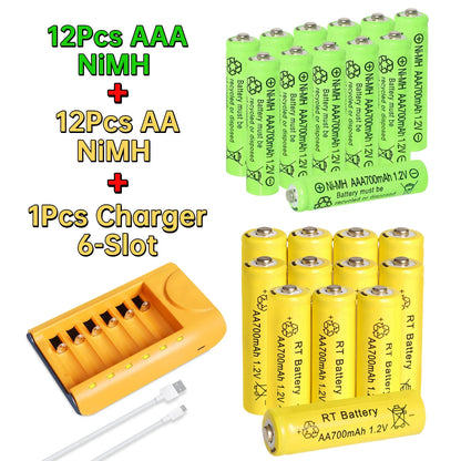 Skywolfeye 30pcs/24pcs/18pcs/12pcs/6pcs AA AAA NiMh 1.2V 700mah Rechargeable Battery Set with 6 Slot Battery Charger Wild Frontier Gear LLC