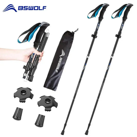 BSWOLF 2Pcs Ultralight Trekking Poles Walking Sticks Hiking Canes Folding Aluminum Walking Pole Nodic Walking Sticks - Wild Frontier Gear LLC