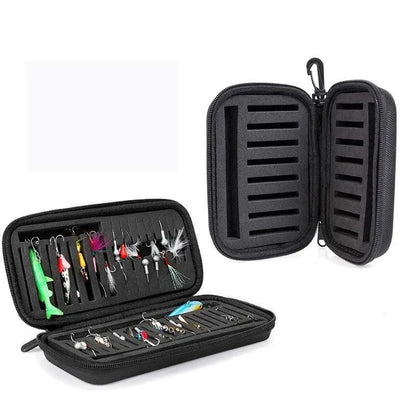 Compact EVA Storage Case for Fly Fishing Lures with Foam Insert and Trout Hooks - Wild Frontier Gear LLC