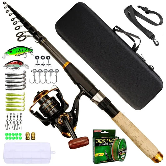 Fishing Rod and Reel Combo 1.8m-3.6m Carbon Fiber Max Pull 3.5kg Telescopic Rod and 5.2:1 Gear Ratio Spinning Reel for Bass Pike - Wild Frontier Gear LLC