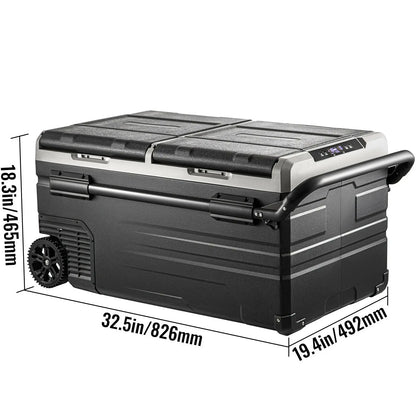 VEVOR 75L 95L Small Car Fridge 12V/24V Portable Mini Dual Storage Zone Refrigerator Compressor Truck Freezer Cooler for Home Use