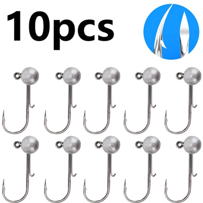 10pcs/lot NED head jigs hook 1g-20g All size Round Ball Jig Head Hook Weedless Long Shank Secondary hooks For Soft Worm Fishing