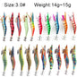 20-Pack Luminous Squid and Shrimp Jigs with 3D Eyes - Wood Lures for Jigging Cuttlefish and Octopus Fishing - Wild Frontier Gear LLC