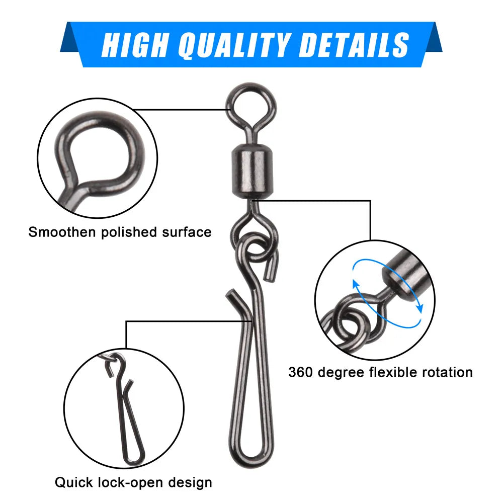 30Pcs swivels and snap for fishing hook swivels connector with Hanging Snap Stainless Steel Fast Clip Fishing Tackle Accessories