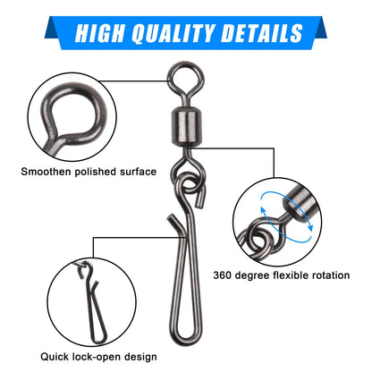 30Pcs swivels and snap for fishing hook swivels connector with Hanging Snap Stainless Steel Fast Clip Fishing Tackle Accessories