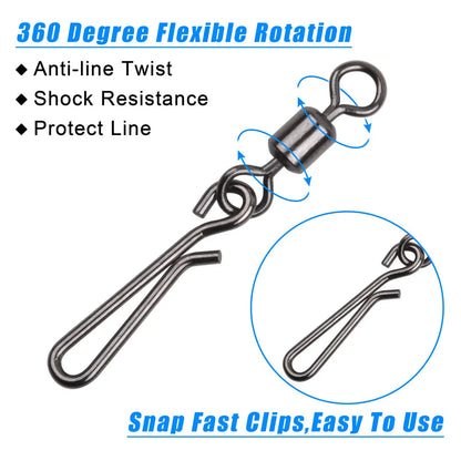 30Pcs swivels and snap for fishing hook swivels connector with Hanging Snap Stainless Steel Fast Clip Fishing Tackle Accessories
