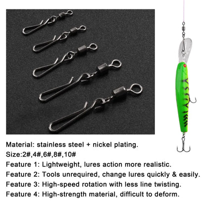 30Pcs swivels and snap for fishing hook swivels connector with Hanging Snap Stainless Steel Fast Clip Fishing Tackle Accessories