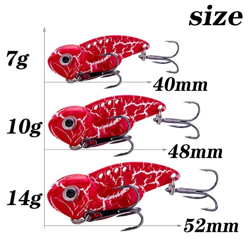 1Pcs Winter VIB Metal Spoon Fishing Lures 7g 10g 14g Jigs Vibrating Baits for Trout and Bass with Treble Hook Fishing Tackle - Wild Frontier Gear LLC