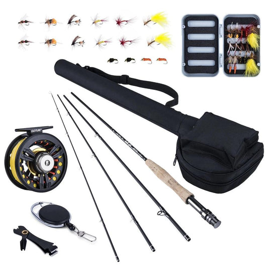 Goture Fly Fishing Rod Combo 5/6 7/8 CNC Machined Fly Reel Carbon Fiber Rod 2.74M & Fly Line&Tackle Box Triangle Tube - Wild Frontier Gear LLC