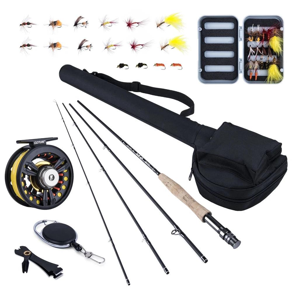 Goture Fly Fishing Rod Combo 5/6 7/8 CNC Machined Fly Reel Carbon Fiber Rod 2.74M & Fly Line&Tackle Box Triangle Tube - Wild Frontier Gear LLC