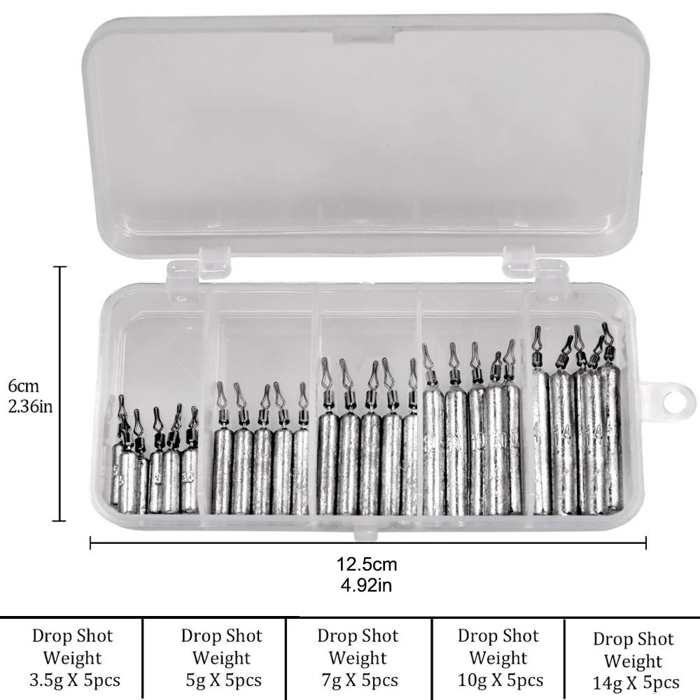 25Pcs/Box Bar/Tear Drop Shot Fishing Sinker 3.5g 5g 7g 10g 14g Bullet Weight Carp Bass Fishing Accessories Pesca Tackle