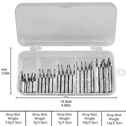 25Pcs/Box Bar/Tear Drop Shot Fishing Sinker 3.5g 5g 7g 10g 14g Bullet Weight Carp Bass Fishing Accessories Pesca Tackle