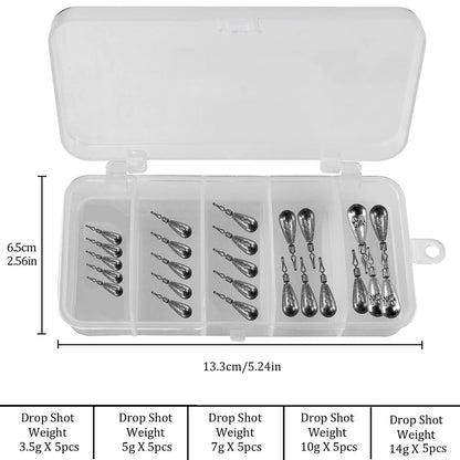 25Pcs/Box Bar/Tear Drop Shot Fishing Sinker 3.5g 5g 7g 10g 14g Bullet Weight Carp Bass Fishing Accessories Pesca Tackle