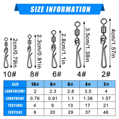 30Pcs swivels and snap for fishing hook swivels connector with Hanging Snap Stainless Steel Fast Clip Fishing Tackle Accessories