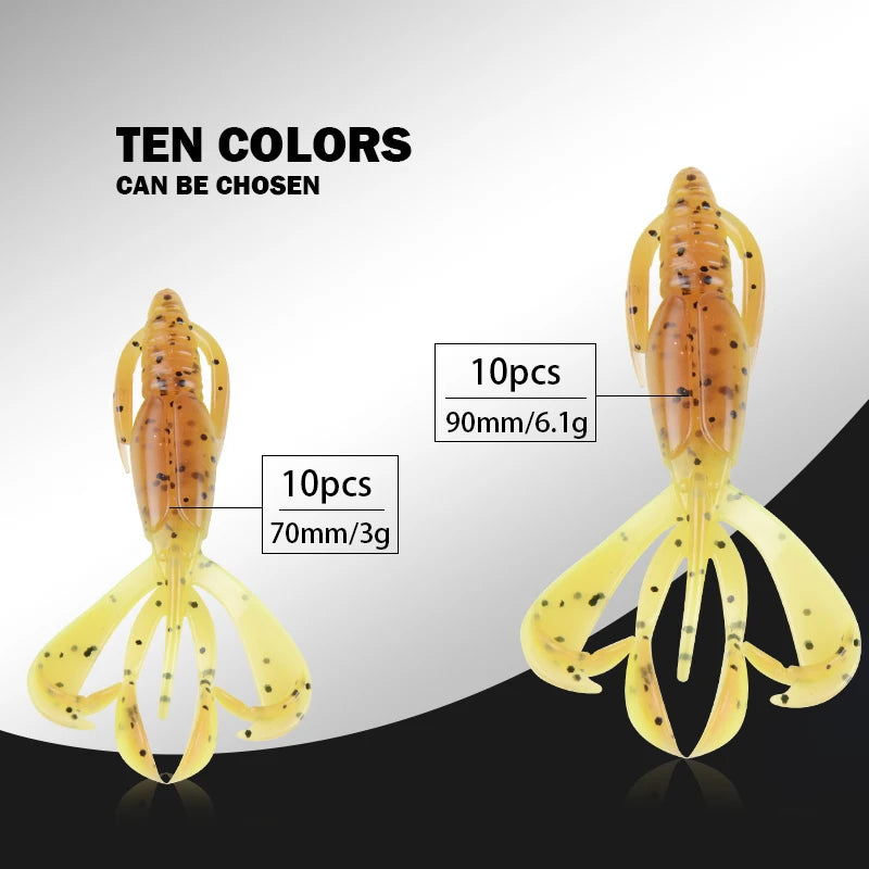 MEREDITH Fishing Lures Crazy Flapper 90mm/6.1g 10pc/Lot Craws Soft Lures Fishing Soft Bait Shrimp Bass Bait Peche Gear Wild Frontier Gear LLC