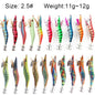 20-Pack Luminous Squid and Shrimp Jigs with 3D Eyes - Wood Lures for Jigging Cuttlefish and Octopus Fishing - Wild Frontier Gear LLC
