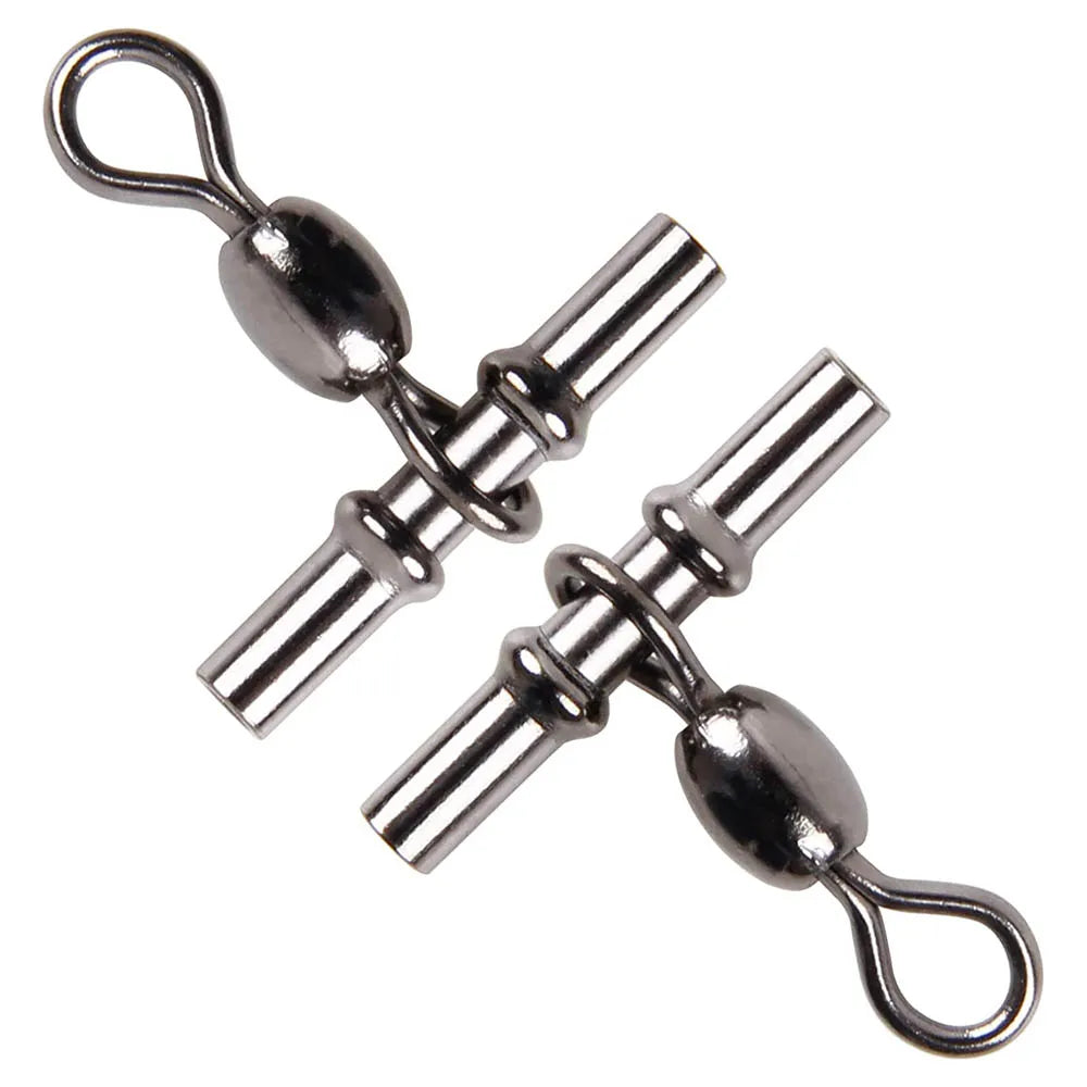 30Pcs Fishing Cross Line 3 Way Swivel Catfish Crane Swivel Carp Fishing Line Connector Jig rig T-Shape Crimping Sleeve Tackle