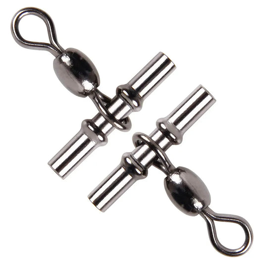30Pcs Fishing Cross Line 3 Way Swivel Catfish Crane Swivel Carp Fishing Line Connector Jig rig T-Shape Crimping Sleeve Tackle