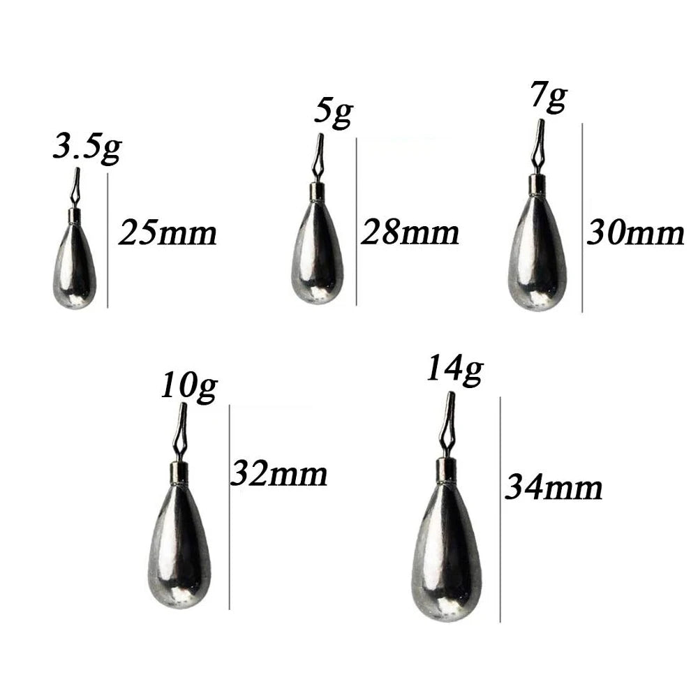 25Pcs/Box Bar/Tear Drop Shot Fishing Sinker 3.5g 5g 7g 10g 14g Bullet Weight Carp Bass Fishing Accessories Pesca Tackle