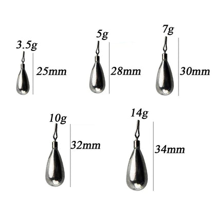 25Pcs/Box Bar/Tear Drop Shot Fishing Sinker 3.5g 5g 7g 10g 14g Bullet Weight Carp Bass Fishing Accessories Pesca Tackle