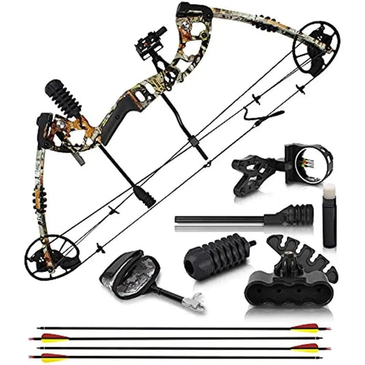 JUNXING M125 Adjustable Compound Bow for Hunting - Black Camouflage Aviation Aluminum, 30-70lbs Draw Weight, High Power Performance - Wild Frontier Gear LLC