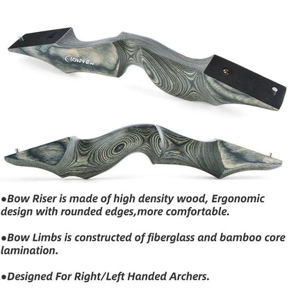 MUCX Black Hunter Traditional Takedown Recurve Bow - Adjustable 20-60lbs for Right/Left Hand Shooting and Hunting - Wild Frontier Gear LLC