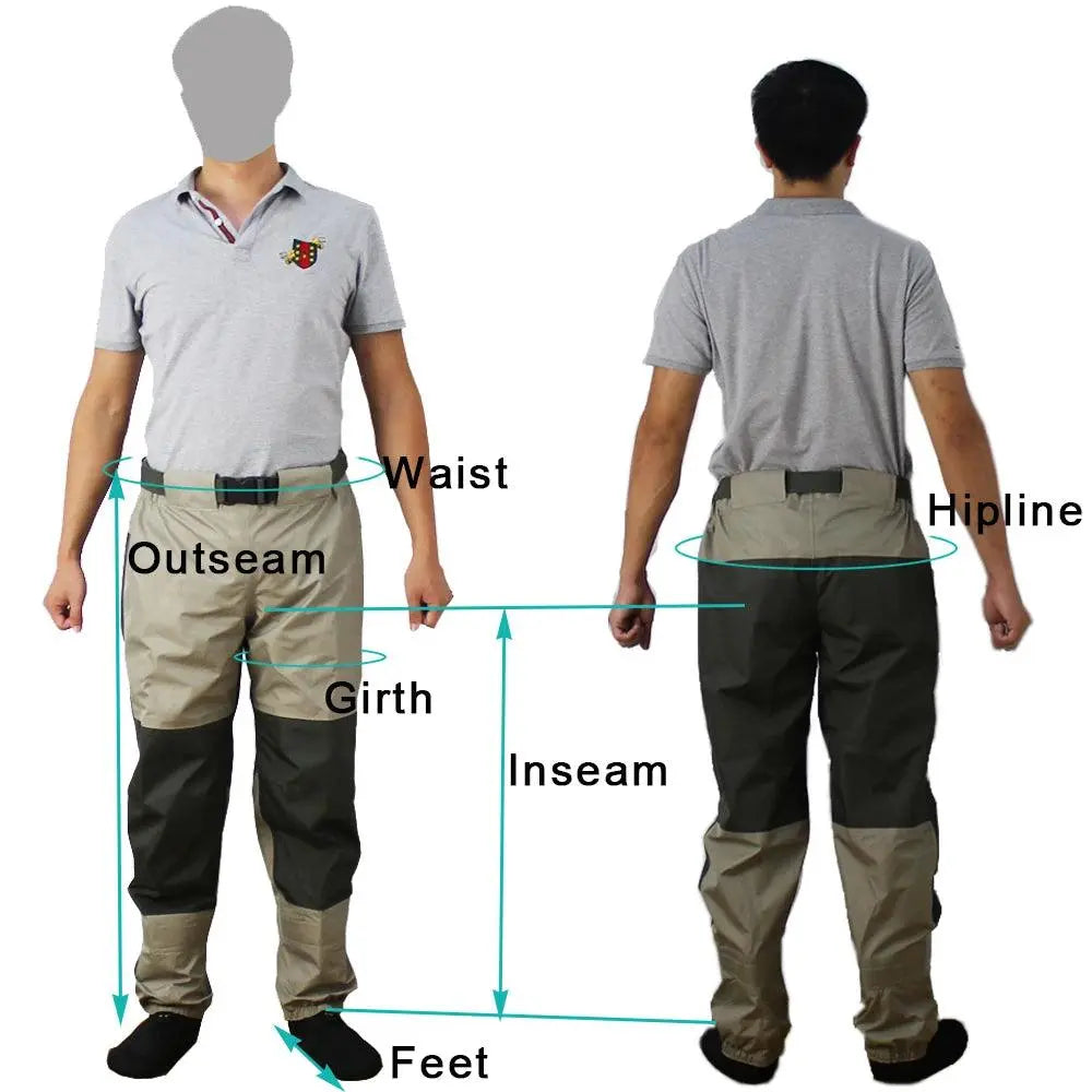 Men's Breathable Waterproof Fly Fishing Waist Waders with Reinforced Knees and Internal Pocket - Wild Frontier Gear LLC