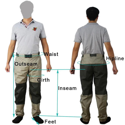 Men's Breathable Waterproof Fly Fishing Waist Waders with Reinforced Knees and Internal Pocket - Wild Frontier Gear LLC