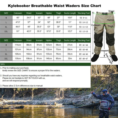 Men's Breathable Waterproof Fly Fishing Waist Waders with Reinforced Knees and Internal Pocket - Wild Frontier Gear LLC