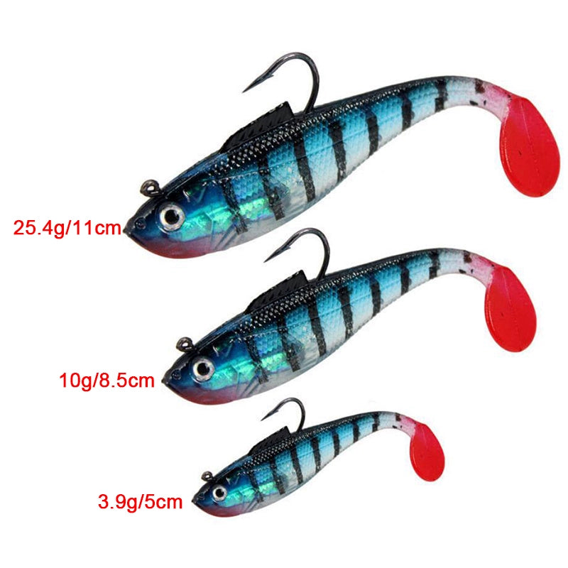 Lure Lead Plating Fish with Hook Soft Bait Fish-Shaped Bionic Artificial Bait Anti-Hook Bottom T Tail Simulation Bait