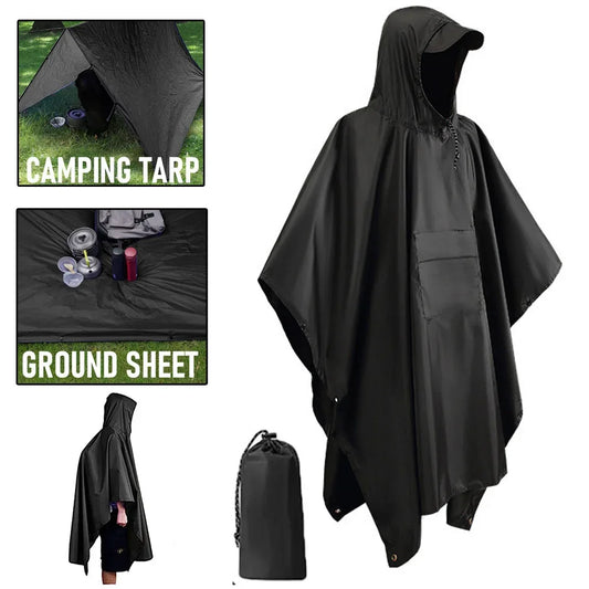 Outdoor 3in1 Hooded Waterproof Military Raincoat Poncho Motorcycle Camping Hiking Travel Rain Cover Tent
