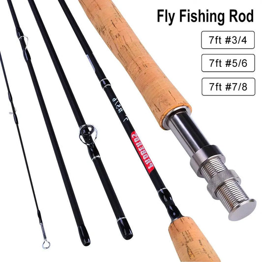 PODER Japan Carbon Fiber Fly Fishing Rod 7FT 2.1M 4 Section Line wt 3/4 5/6 7/8 Soft Cork Handle Fly Rod Fishing Pole Tackle - Wild Frontier Gear LLC