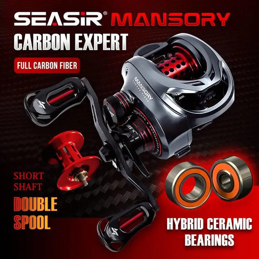 Seasir Ultra-Light Carbon Baitcasting Fishing Reel with Hybrid Ceramic Bearings and Dual Spools - 7.3:1 Gear Ratio for Seawater and Freshwater Fishing - Wild Frontier Gear LLC