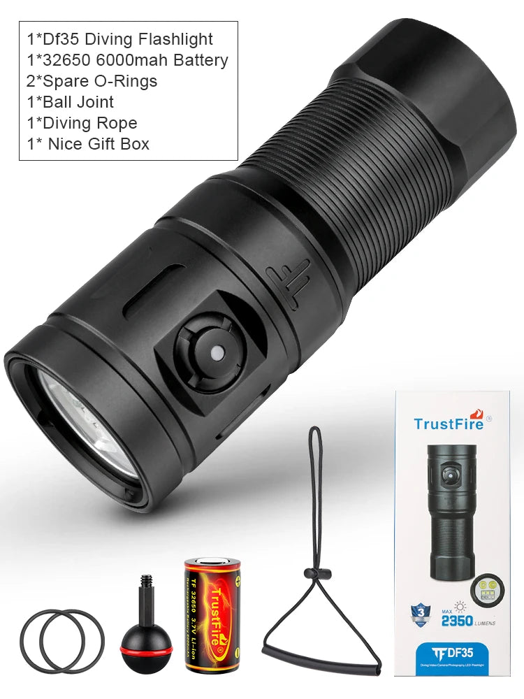 Trustfire DF35 Diving Flashlight 2350 Lumens Led Spotlight Flood Uv/Red/White Light Underwater Lamp For Scuba Cave Dive Camera P