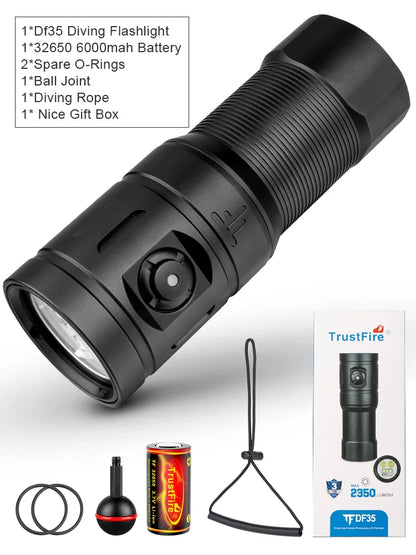 Trustfire DF35 Diving Flashlight 2350 Lumens Led Spotlight Flood Uv/Red/White Light Underwater Lamp For Scuba Cave Dive Camera P