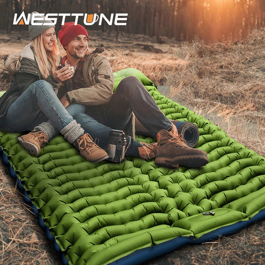 WESTTUNE Inflatable Mattress 4" Thick for 2 Person with Pillow Built-in Foot Pump Double Sleeping Pad for Backpacking Hiking Wild Frontier Gear LLC