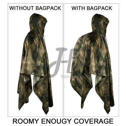 Outdoor Military Poncho 210T+PU Army War Tactical Raincoat Hunting Ghillie Suit Birdwatching Umbrella Rain Gear Home accessories