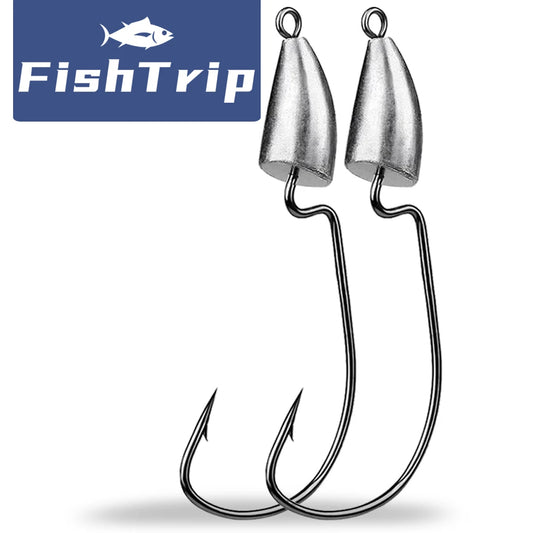 FishTrip 10Pcs Bullet Jig Heads Fishing Hooks 1.75g~14g Texas Rig Saltwater Freshwater Offset Weighted Hook Weedless