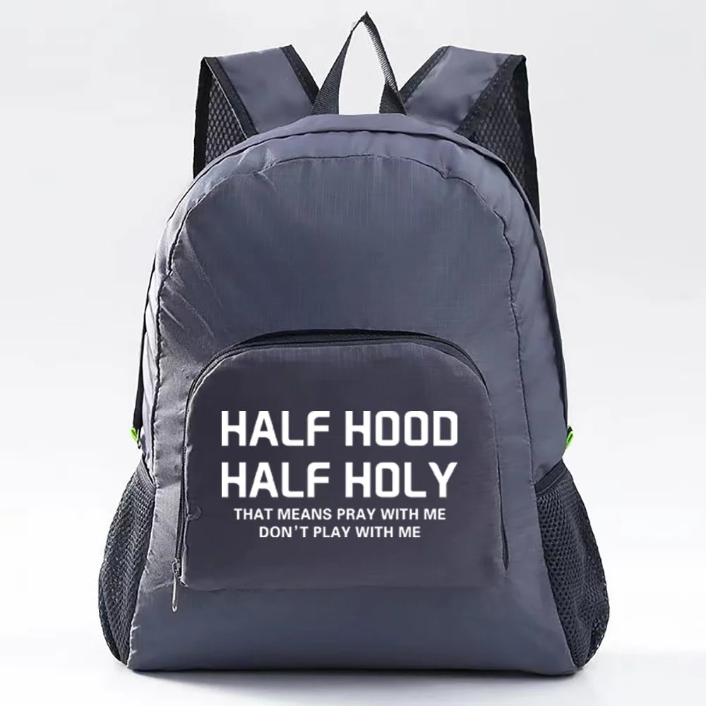 Lightweight Foldable Backpack Sports Travel Hiking Climbing Bag Text Printed Portable Outdoor Pack for Women Men Travel Storage