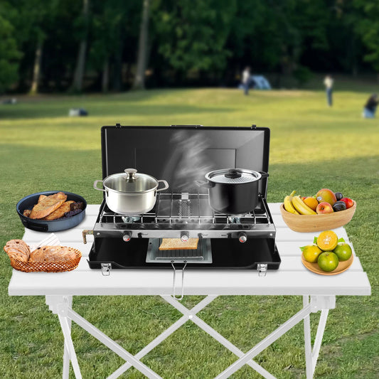 Portable Tabletop Cooking Stove with Handle Camping Stove with Removable Grid and Tray Wild Frontier Gear LLC