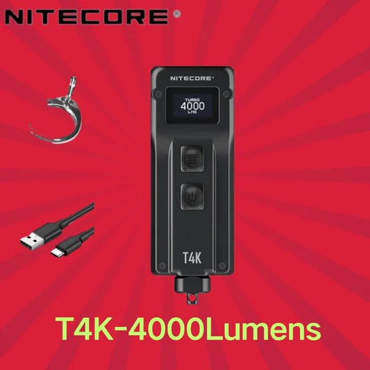 NITECORE T4K 4000 Lumens Portable Keychain Flashlight USB Rechargeable Utilizes 4xCREE XP-12 V6 Mini Led Torch Light Wild Frontier Gear LLC