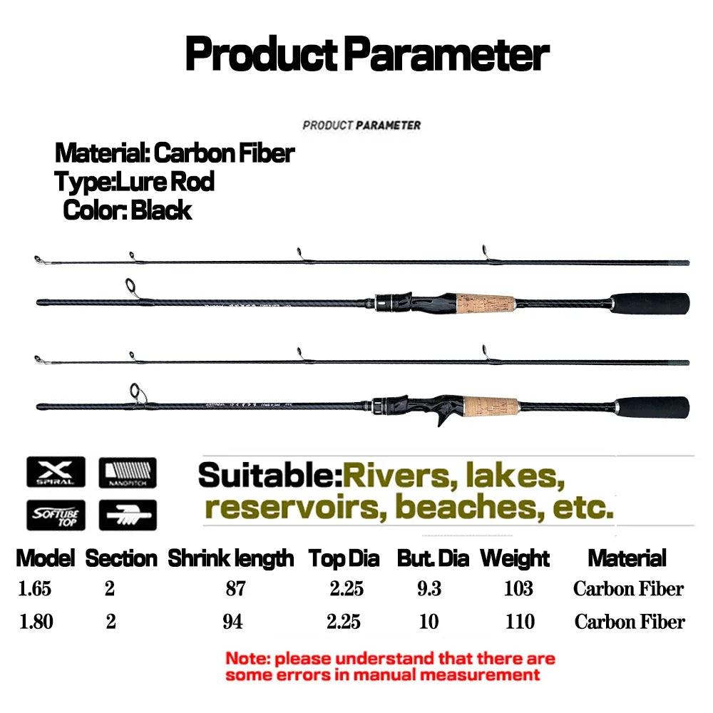 1.8M 1.65M Fishing Rod Carbon Fiber Spinning Casting Lure Pole Bait WT 8-25G Line WT 8-15LB Hard Fast Bass Fishing Rods - Wild Frontier Gear LLC