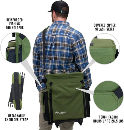 Outdoors Rolling Tackle Box with Wheels - Waterproof Fishing Backpack, 5 Removable Trays, 4 Rod Holders, Gifts for Men, F