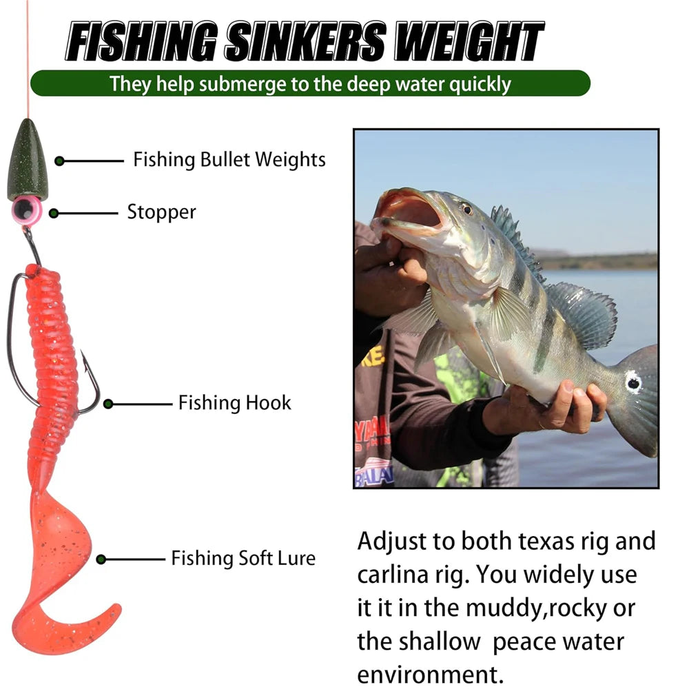 10/15/20Pcs Fishing Weights Sinkers Bullet Shape Worm weight Fishing Sinker for Bass Fishing Texas Rigs Fishing tackle 1.75g~10g Wild Frontier Gear LLC